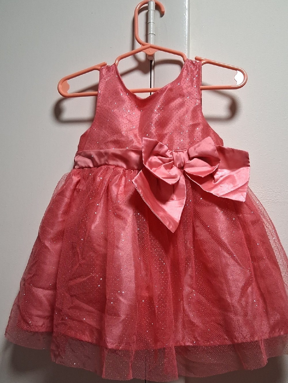 Holiday Editions Coral Pink Sparkle Bow Formal Dress
